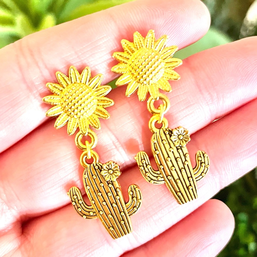 Gold Floral Cactus Earrings